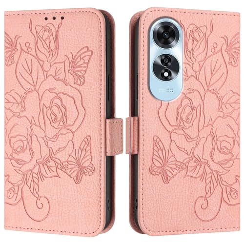 Étui de Protection Oppo A60 4G Antichoc Housse Cuir PU Rose Clapet avec Dragonne et Rangement
