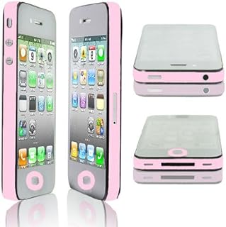 Water & Wood Button Frame Sticker Edge Wrap Decal Shield Pink for Apple iPhone 4 4S 4G
