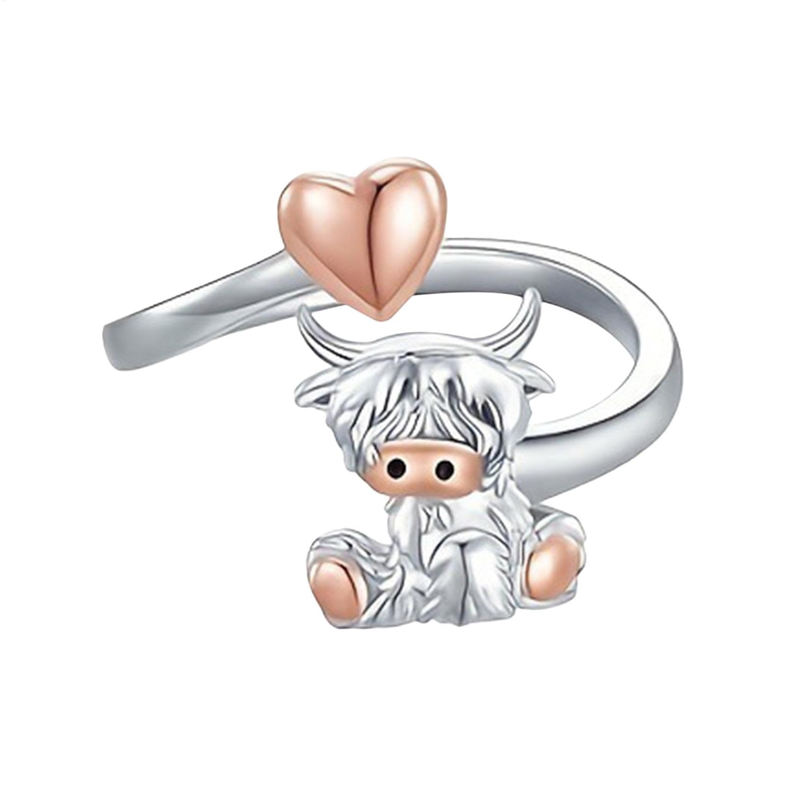 DubbulonHighland Cow Open Ring - Animal Cow Rings, Highland Cow Jewellery Cute Animal Open Rings, Cow Gift Teenage Girls Gift, Highland Cow Ring Highland Cow Jewelry, Valentine's Day Present Ring