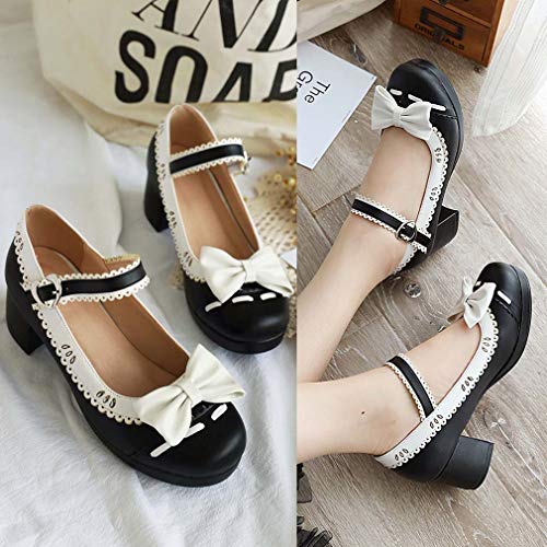 Elyffany ELFY Women's Cute Lolita Cosplay Shoes Bow Mid Chunky Heel Mary Jane Pumps3