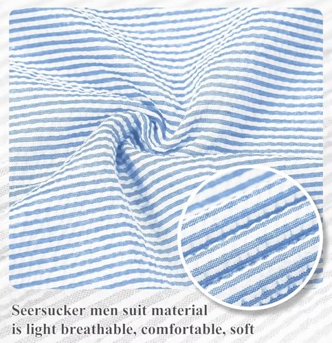 Men Seersucker Suit Casual 2 Pieces Slim Fit Striped Suits for Men Summer Wedding Prom Party Suit Jacket Pants3