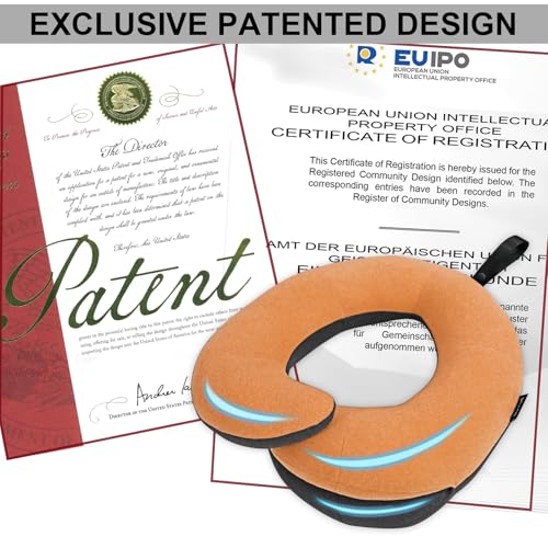 BUYUE Kids Travel Pillows for Airplane, 360° Head Support Sleeping Essentials for Boys Long Flight, Skin-Friendly Soft Neck Pillow for Traveling in Car Seat, (Small, Orange Grey, 40-90 lbs)