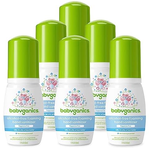 Babyganics Foaming Pump Hand Sanitizer, Alcohol Free, Travel Size, Fragrance Free, Kills 99.9% of Common Bacteria, Moisturizing, 1.69oz (Pack of 6) Cover