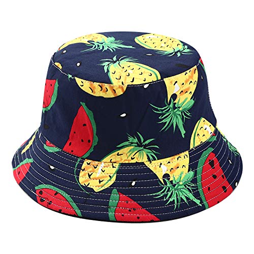 Flyes Chapeau de Seau de Fruits réversible Deux côtés pour Hommes Femmes pêcheur Chapeau Panama bob Chapeau été Ananas, Cerise, Citron, Banane