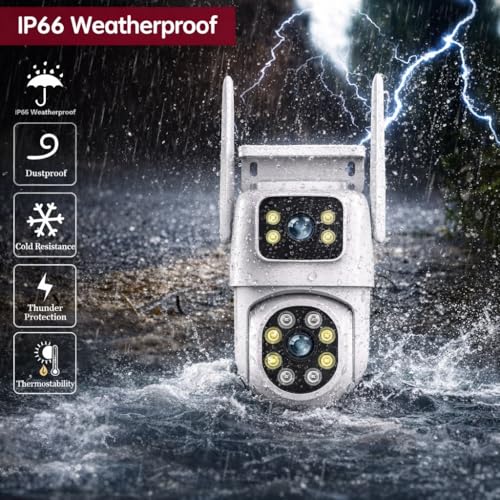 Image of Outdoor PTZ WiFi Security Camera, Dual Lens HD CCTV with Full Colour Night Vision, IP66 Weatherproof, AI Human Detection, Two-Way Audio, Pan Tilt Zoom Control