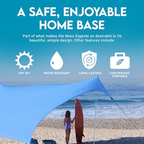Image of Neso Gigante Portable Beach Tent Sun Shelter - Lightweight Beach Shade Canopy - Easy Setup for Family Outings - Patented Reinforced Corners - UPF 50+ - 8ft Tall, 11 x 11ft - Periwinkle Blue