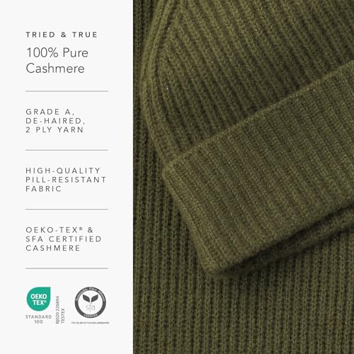 Image of Fishers Finery Men's 100% Cashmere Cuffed Fisherman Beanie; Ribbed Cuff Skull Cap (Olive)