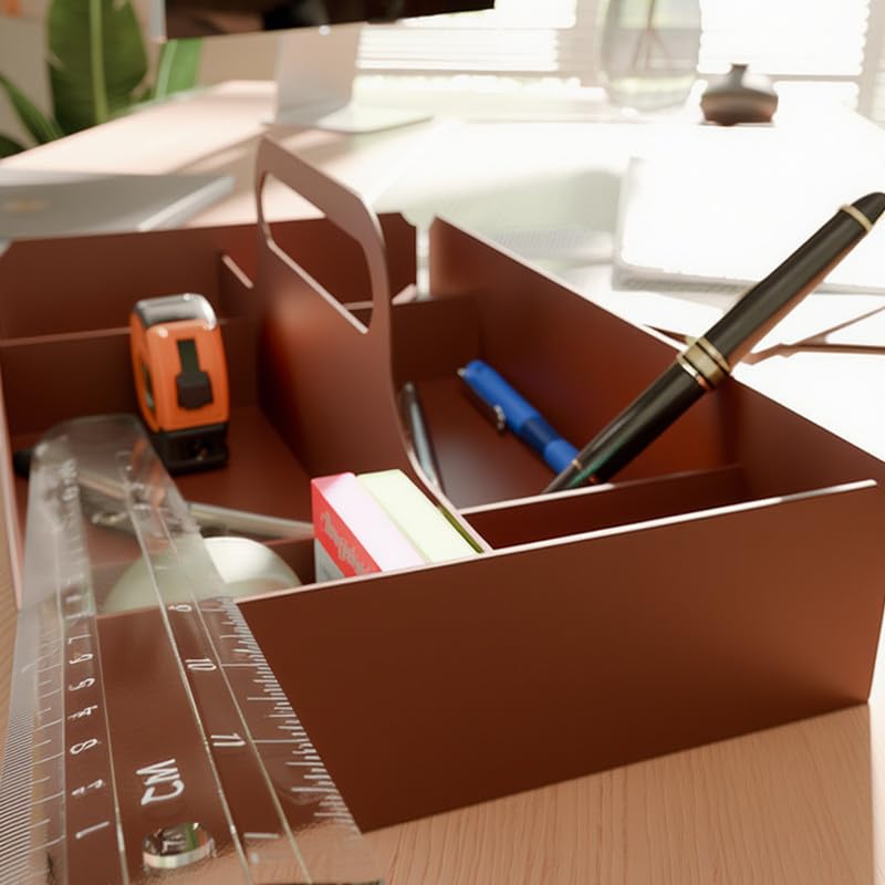 aline7 Multi-Purpose Desk Kit Organizer Metal - Cosmetic, Vanity, Office, Stationery Holder, Grooming Tools Storage Box, Countertop Organizer for Office, Home, Bathroom_Brown 4
