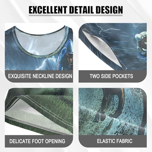 ALAZA Horse Race Magic Pajamas Set Short Sleeve Cotton Sleepwear Summer Pjs 2 Piece 5-14Y4