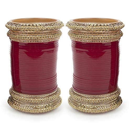 CHOTTEY LAL AND SONS Women's Bridal Punjabi Chuda Bangles Set (Maroon)