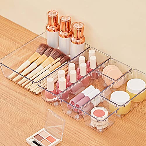 Image of SMARTAKE 28 Piece Drawer Organizers with Non-Slip Silicone Pads, 4-Size Desk Drawer Organizer Trays Storage Tray for Makeup, Jewelries, Utensils in Bedroom Dresser, Office and Kitchen, Clear