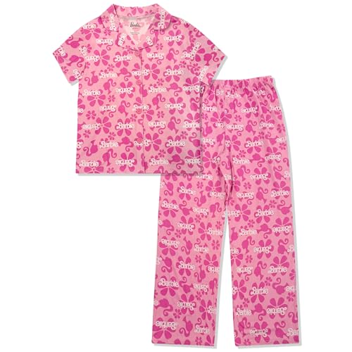 Barbie Girls Pajama Set - 2 Piece Girls Pjs Button Down Short Sleeve & Pants For Kids - Official Product