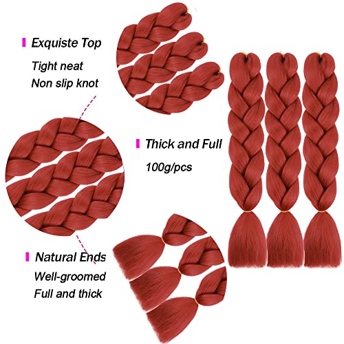 Colorfulpanda 3pc 24inch Hair Extensions for Jumbo Braiding,Colorful Pre Stretched Braiding Hair Heat Resistant Yaki Synthetic African Box Braids Crochet Twist hair for Womens,Auburn - Image 2