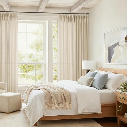 Pinch Pleat Linen Sheer Curtains 90 Inches Long 100 Inch Wide for Patio Sliding Door Light Filtering Semi Sheer Pleated Drapes Back Tab Beige Tan Extra Wide 100 x 90 Curtain for Living Dining Room by DUKIYO - Image 3