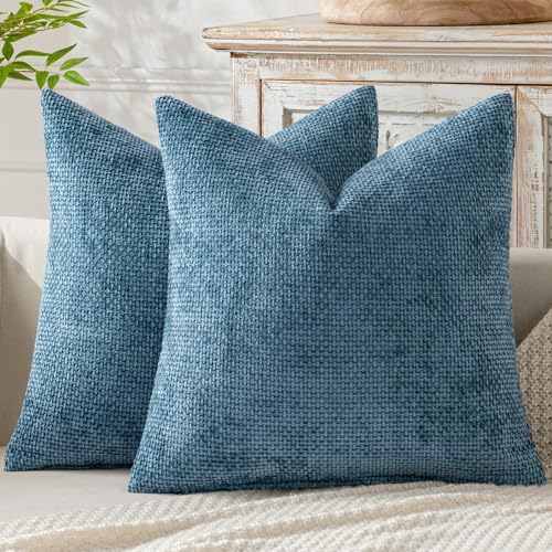 Image of MIULEE Pack of 2 Blue Throw Pillow Covers 20x20 Inch Coastal Summer Modern Boho Accent Decorative Pillow Covers Soft Chenille Farmhouse Cushion Covers for Home Decor Couch Bed Sofa Living Room