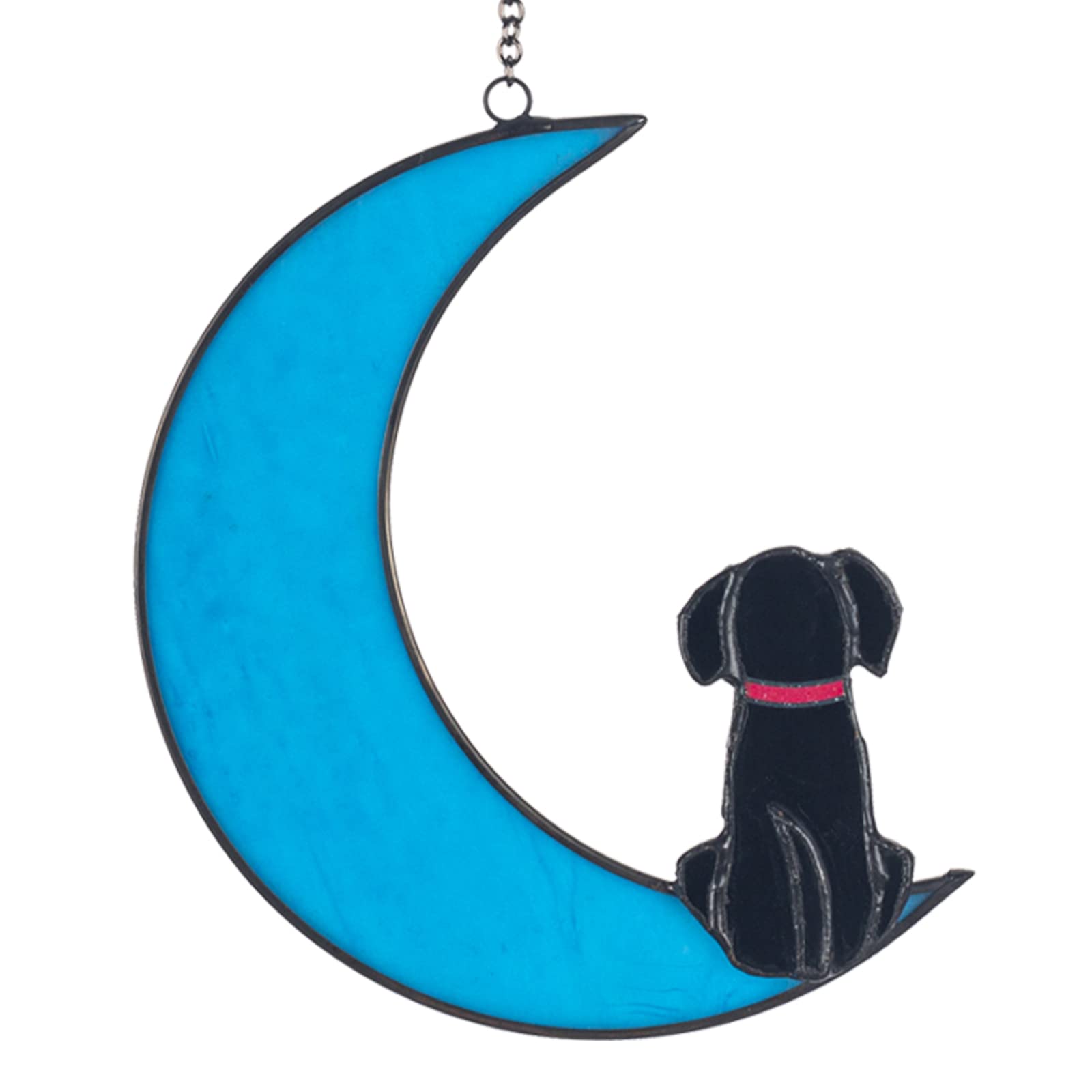 Opohaome Dog Memorial Gifts Suncatcher Dog Decor on Luminous Blue Moon Stained Glass Window Hangings White Pet Dog Loss Sympathy Gifts for Dog Lovers(