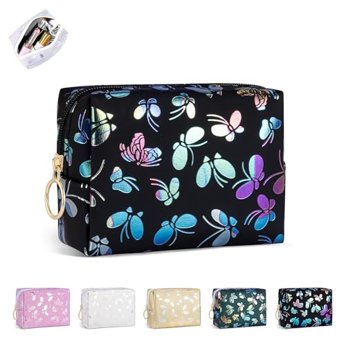 Playexen 3.9\" Mini Makeup Bag, Small Makeup Bag for Purse, Portable Mini Lipstick Pouch Key Pocket for Lipsticks, Chapsticks, Coin, Earphone, Credit Card (Black)