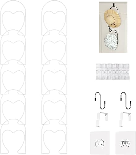 LINFIDITE Paquete de 10 percheros para sombreros sobre la puerta montados en la pared para colgar gorras de béisbol en el armario, estante de