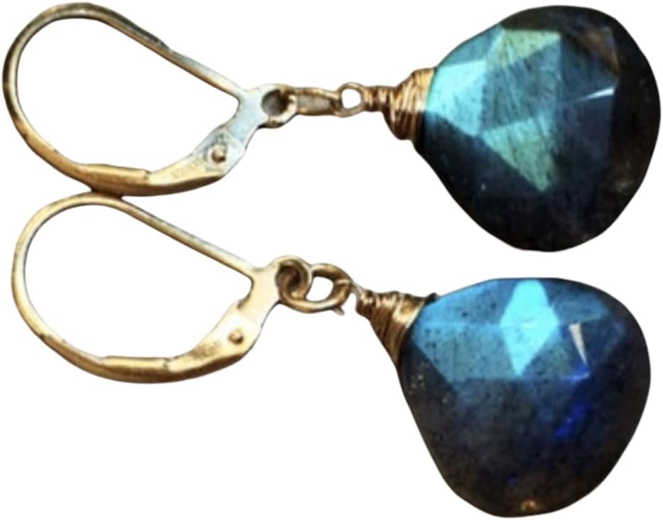 Natural Rainbow Labradorite 14k Gold Leverbacks Earrings
