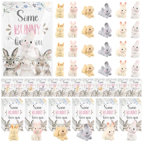 Colingmill 24 Sets Back to School Gifts Bulk Bunny Resin Animal Figurines with Some Bunny Loves You Greeting Cards for Students Classroom Decorations Back to School Party Favors