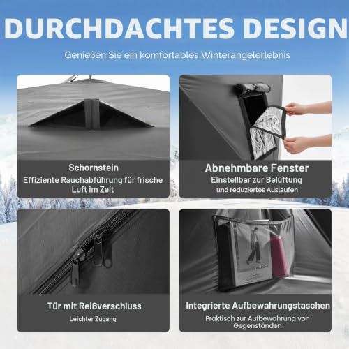 VEVOR Tragbarer Eisunterstand, Pop-Up-Zelt zum Eisfischen für 3–4 Personen, 43 Quadratfuß befischbare Fläche, Eishütte zum Winterfischen, wasserdichter Oxford-Eiswürfel mit Ankern/Seil/Tragetasche