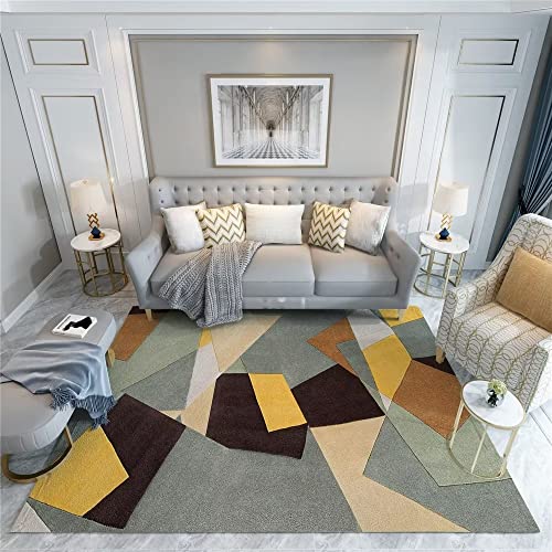 Tapis géométrique de salon lavable et antidérapant à poils ras