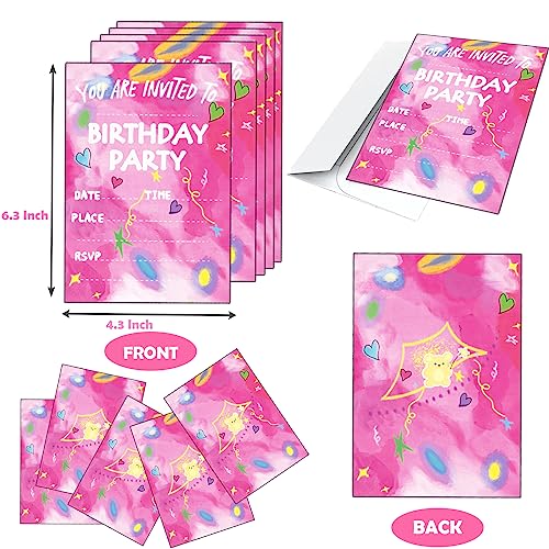 Raykeeplus Birthday Invitations Birthday Invitations Girl (20 Cards with 20 Envelopes) -Birthday Party Invitations for Girls, Kids, Adults, Party Supplies 6.3 Inches X 4.3 Inches-Pink