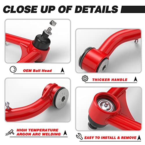 Tezlcad 2-4" Lift Front Upper Control Arms For 1999-2006 Silverado Sierra 1500 2000-2006 Suburban Avalanche 1500 Tahoe Yukon Escalade 2Wd 4Wd, 2 Pcs Red A-Arm Tubular Suspension Leveling Lift Kits #TOP4