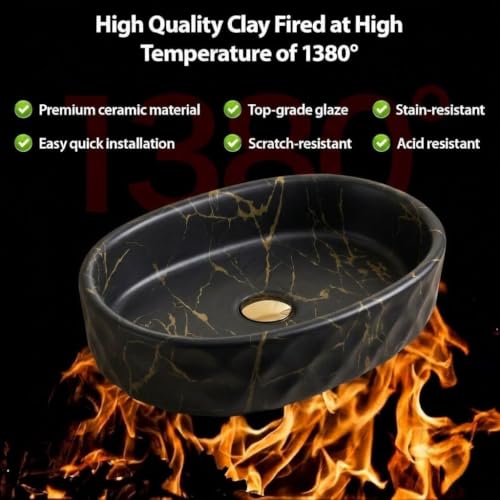 Image of Backline 20x13x5.5 Inche Table Top Wash basin | Basin for Bathroom | Countertop Bathroom Basin For Restaurant /Dining Hall /Living Room /Home (Black Matt)