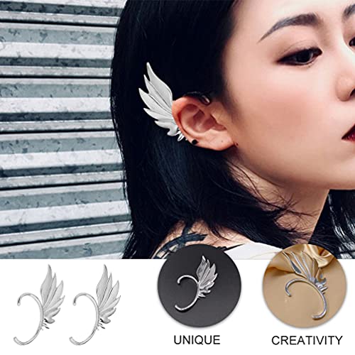Generic 2Pcs Elf Ear Cuffs Elf Angel Wing Ear Earrings Ears Cuffs On Ear Clips Ear Crawler No Piercing Ear Wrap Halloween Cospaly Jewelry For Women Girls, Silver, 7X7Cm, 01Dt1155U8I9L #TOP7