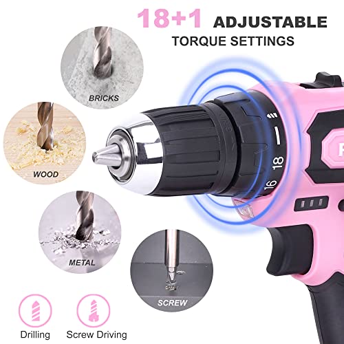 Fastpro 42-Piece 12V Pink Drill Kit, Lithium-Ion Cordless Drill Driver, 3/8 In. Drill Driver Set With One 1.5 Ah Batteries, Charger And Tool Bag #TOP1