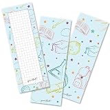 12er Set Lesezeichen für Kinder - Schulfächer Motive 5,2 x 14,8 cm - 3 Motive 4 mal enthalten - Blau Kariertes Papier Einschulung - für Mädchen und Jungs - dv_1252