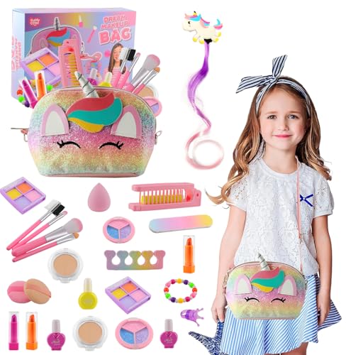 20Pcs Kids Real Makeup for Girls 3-11, Larger 9x6in Washable Make Up Sets | Wash...
