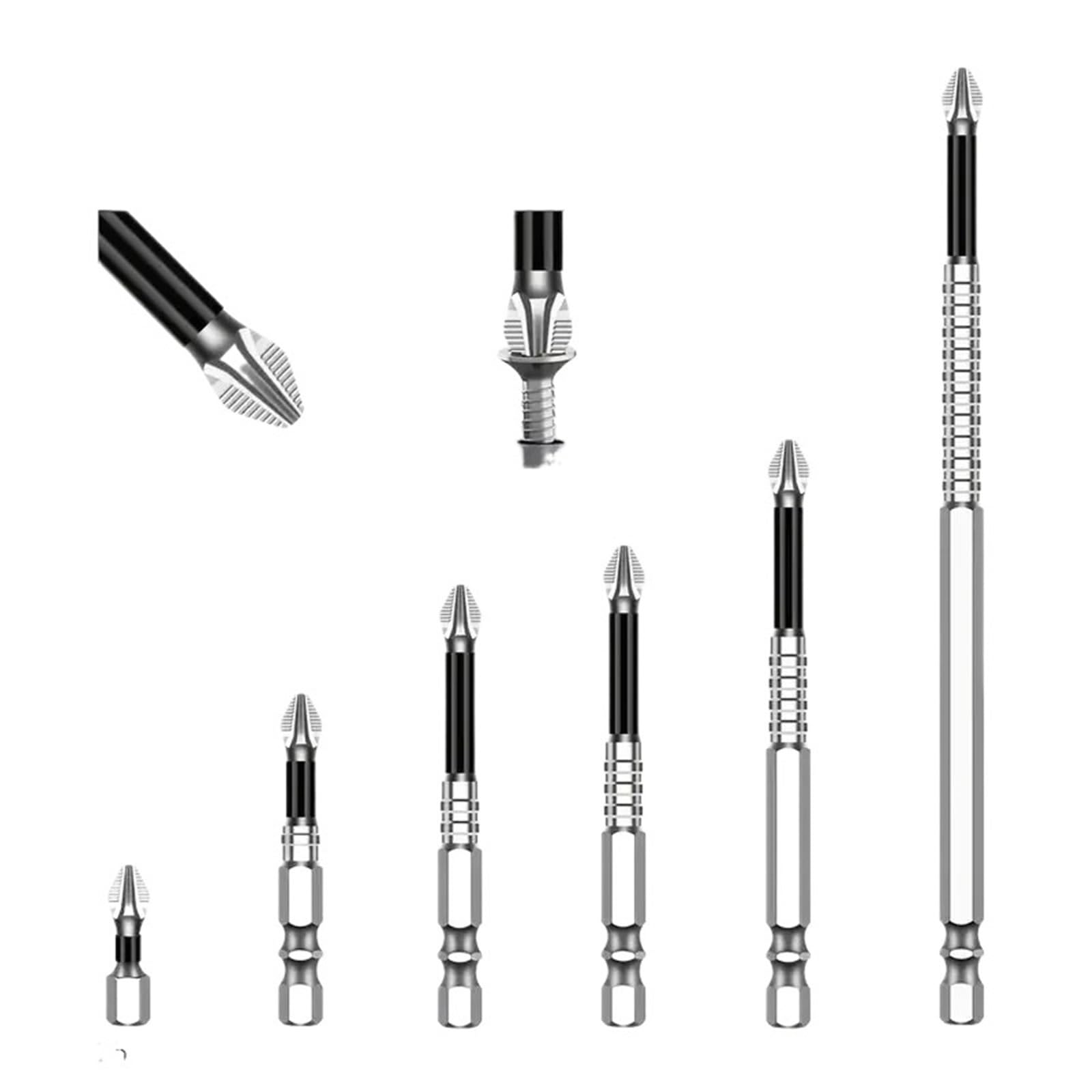 Set punte per cacciavite Punta for trapano elettrico con testa a croce nera magnetica e resistente, punta for cacciavite(6pcs)