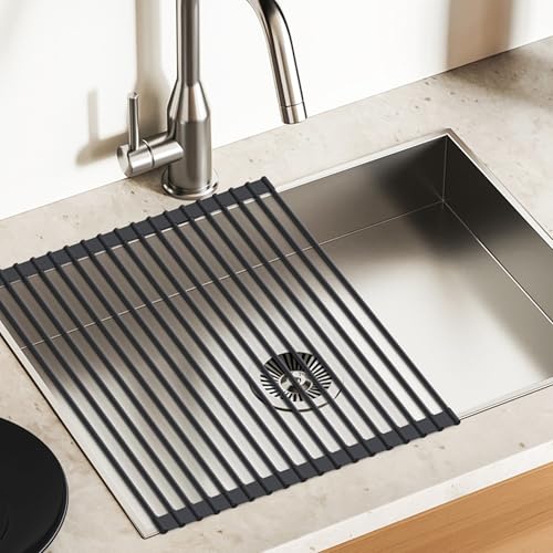 The Inventions Emporium Escurreplatos Plegable - Escurreplatos sobre Fregadero (43,5x33 Cm) - Escurridor Plegable con Recubrimiento de Silicona Fácil de Limpiar - Enrollable y Antióxido - (1 Unidad)