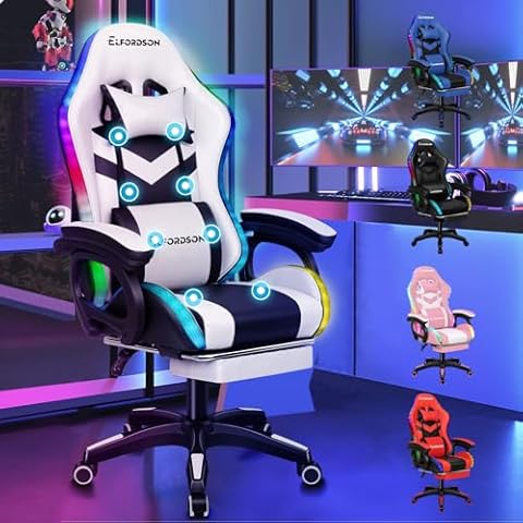 ELFORDSON RGB LED Gaming Chair with Massage Cover