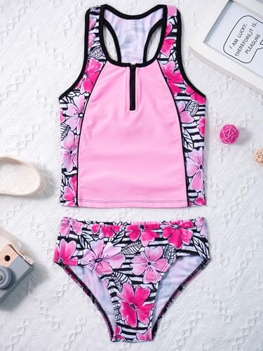 Moily Kids Big Girls Pinata Three Piece Tankini Set Floral Top with Shorts Bottoms Beach Sports Bathing Suit3