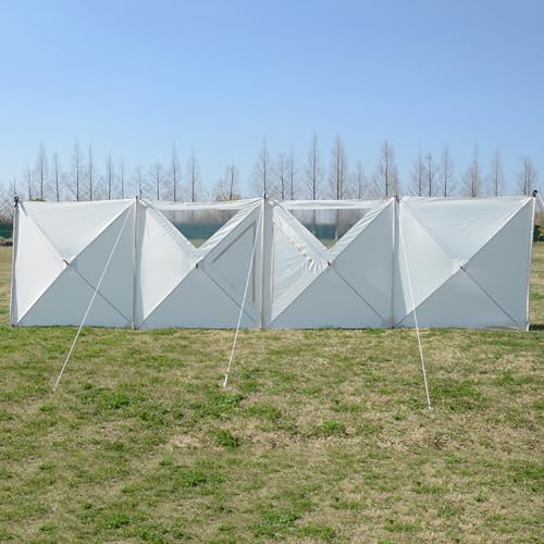 LANGWEI Camping Windbreak, Large Windbreaker Blocker with Clear Windows, Folding Wind Break Screen Privacy Shelter for Beach Caravan Campervan,Beige