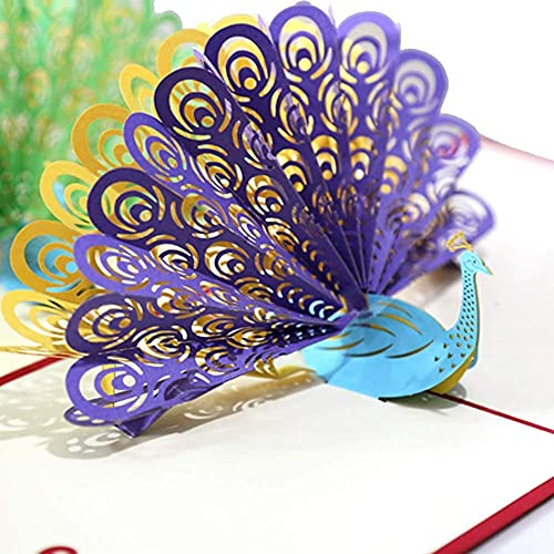 croselyu Peacock Grußkarte Tier Pop-Up Karte 3D Kreative 3D Grußkarte Urlaubskarte Geschenkkarte Geschenk Handmade Karte, 1 PCE (blue) Cover