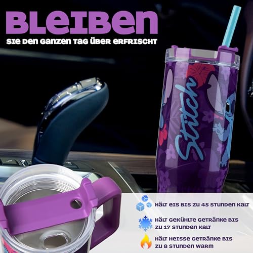 Disney Stitch Thermobecher mit Henkel 940 ml, Trinkbecher mit Deckel und Strohhalm Doppelwandig Isoliert, Hält 17h Kalt… – Ansicht 6