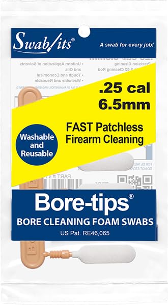 Bore-tips Bore Cleaning Foam Swabs, .25 Cal/6.5mm, Pack of 6, Reusable