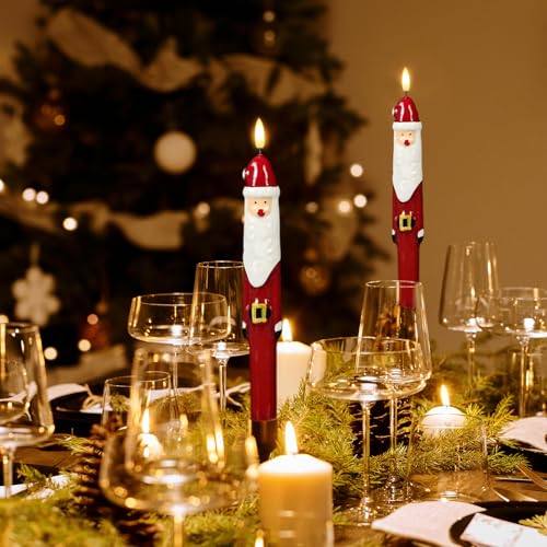 Image of Christmas Flameless Taper Candles, LED Flameless Candlesticks with Remote Timer, 2 Pcs Christmas Santa LED Taper Candles with 3D Flame, Christmas Decorations for Home Decor(0.79 inch x 11.4 inch)