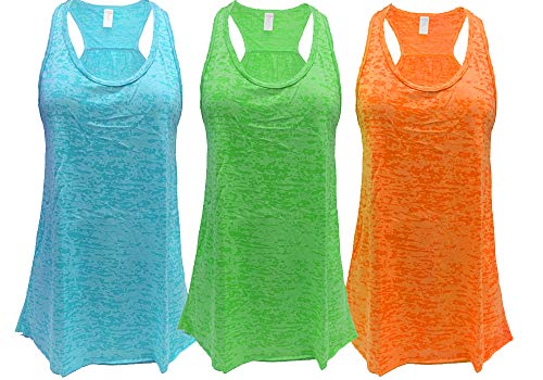 Womens Flowy Racerback Tank Top Lightweight Athletic Sleeveless Workout Gym Shirt Regular & Plus Pack of 3 (3XL Blue/Green/Orange)