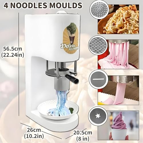 Spaghetti-Eispresse, Automatische Mini-Frucht-Softeismaschine FüR Zuhause, KüChe, 0,42-L-EdelstahlbehäLter, 4 Nudelformen, Einfache Bedienung FüR Eisdielen Und Dessertbars,Yellow – Bild 4