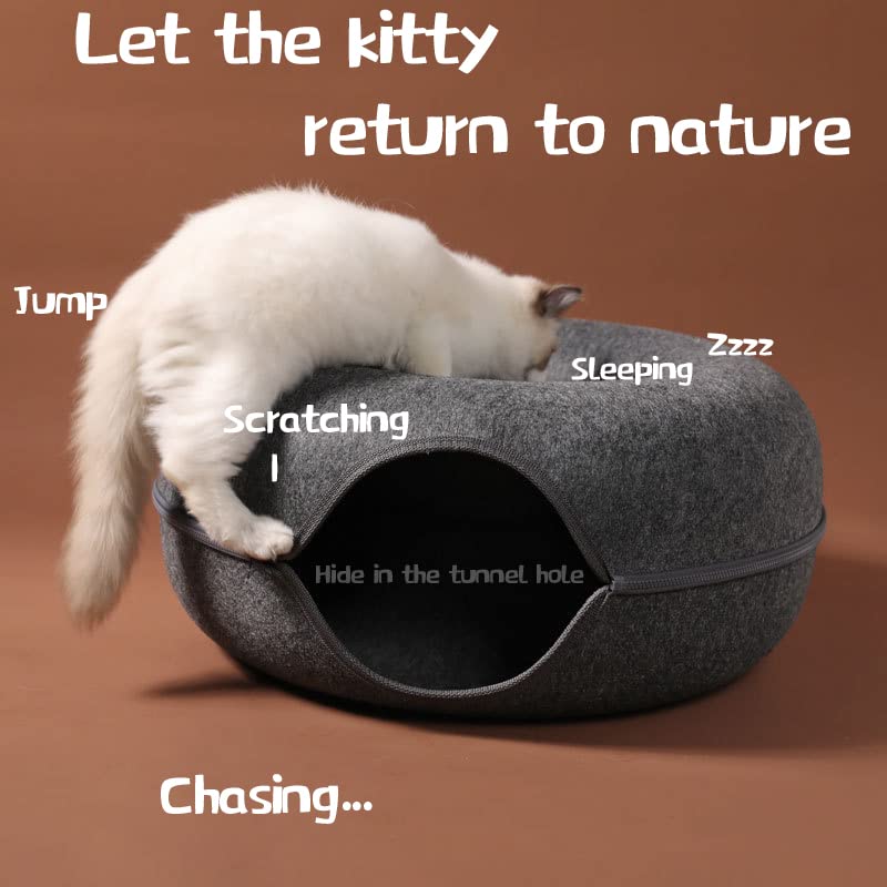 سرير نفق للقطط من زد اتش اس دي اتش اف | (20 انش × 20 انش × 8 انش) | نفق للقطط الصغيرة للحيوانات الاليفة في الاماكن الداخلية الكبيرة متوفر في الفصول الاربعة قابل للفصل والغسل من الداخل (20 انش، رمادي
