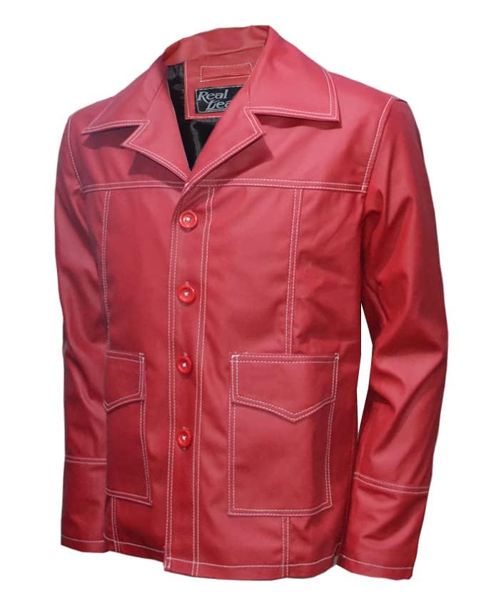 R'FAY Collection Mens Fight Brando Club Designer Brad Red Biker Faux/Real Leather Coat Blazer3