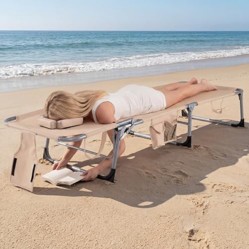 image for COSTWAY Tanning Chair with Face Hole, Folding Beach Lounge Chair with 