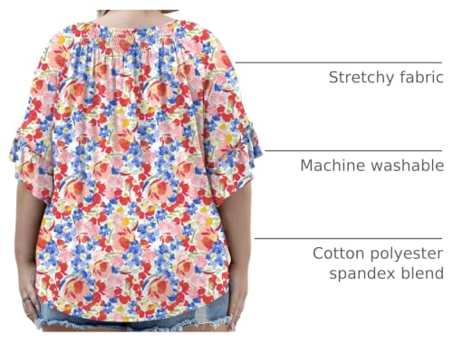 Image of Micoson Womens Plus Size Tops 3 /4 Ruffle Sleeve Crewneck Pleated Shirts