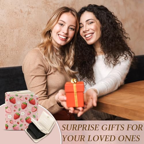 Image of Strawberry Wallet for Women, PU Leather Accordion Wallet, Zipper Coin Purse | Women's Strawberry Accordion Wallet, Credit Card Holder with 1 ID Window 14 Card Slots, Gift for Wife Daughter Ladies