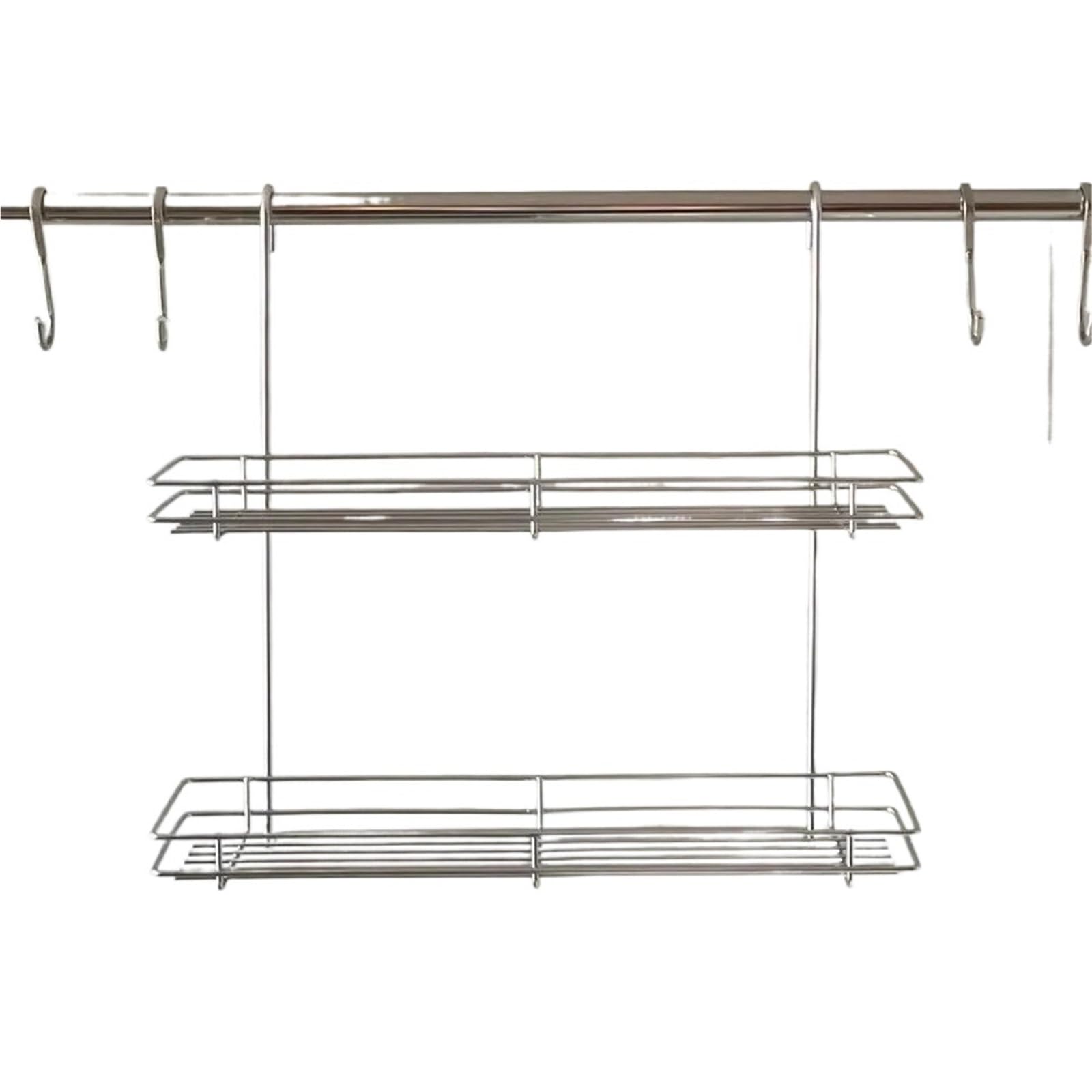GYTTDERFL Kitchen Shelves Stainless Steel 2 Layer Spice Basket Wall Mounted Drying Rack for Kitchen Hanging Caddy for Utensils Rustproof Seasonings Shelf